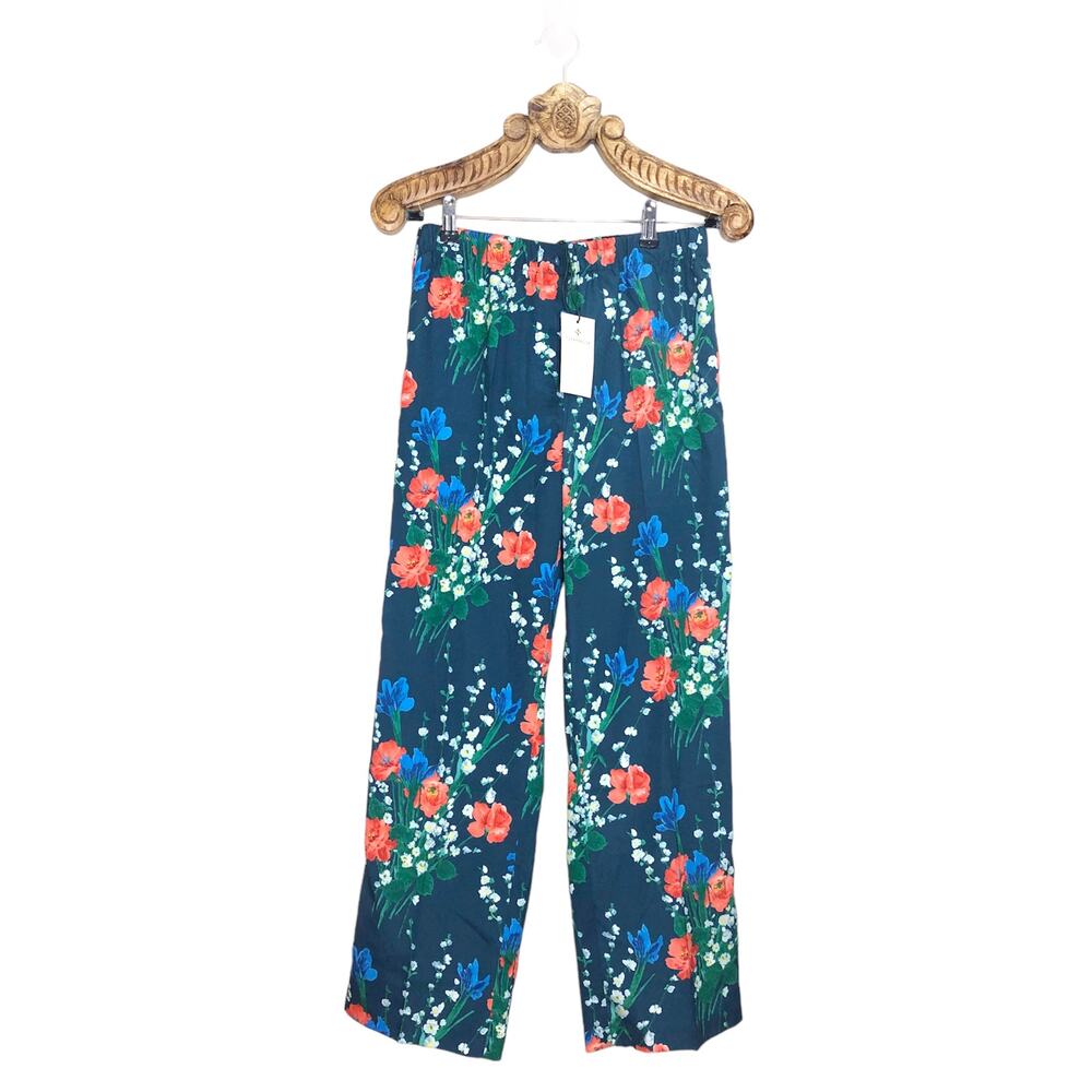 Tuckernuck Farris Pants Jade Blooms Floral Teal Straight Leg High Rise Medium